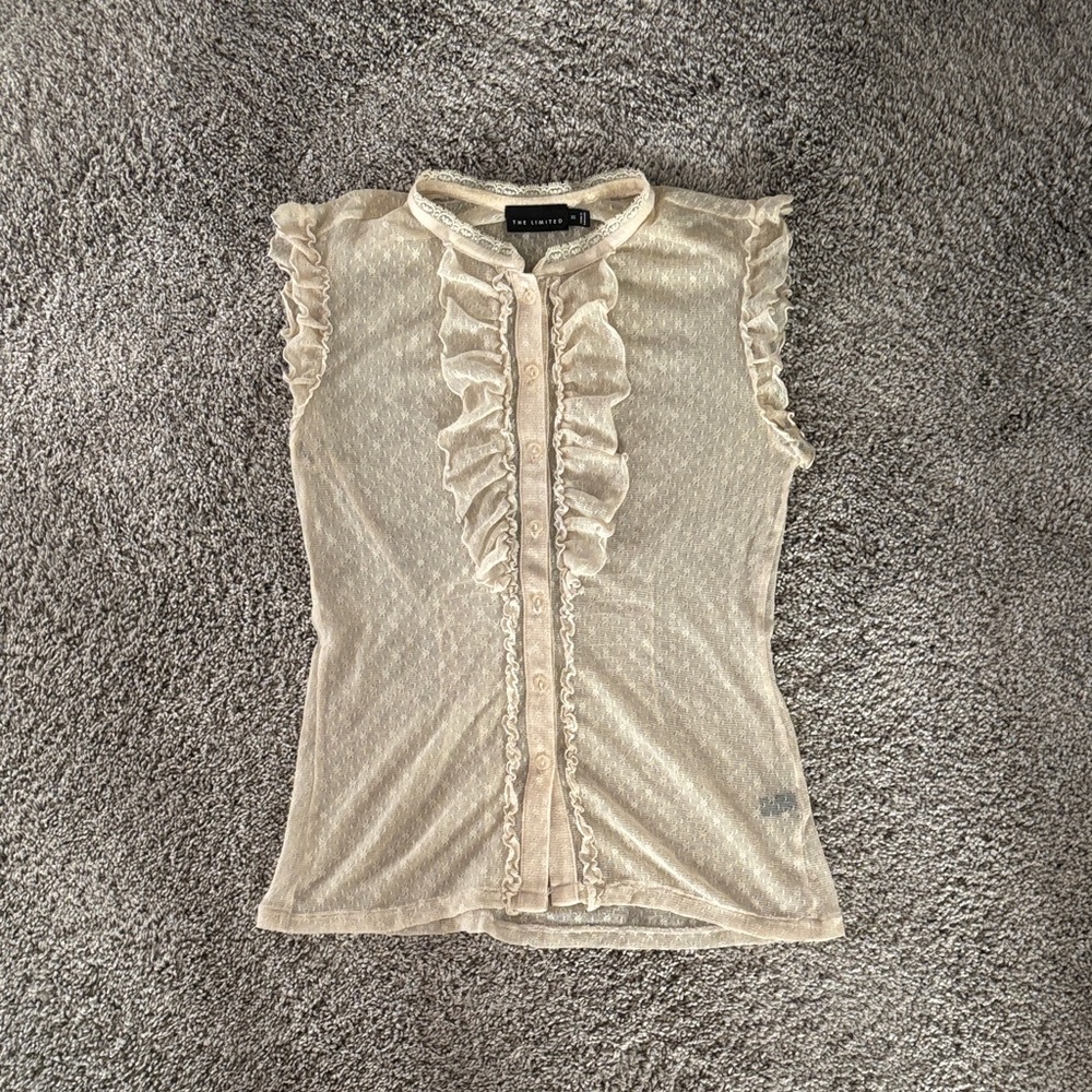 The Limited Cream Sheer Ruffled Blouse Womens Size XS